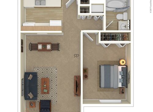 One Bedroom: Beds - 1: Baths - 1: SqFt Range - 500 to 500