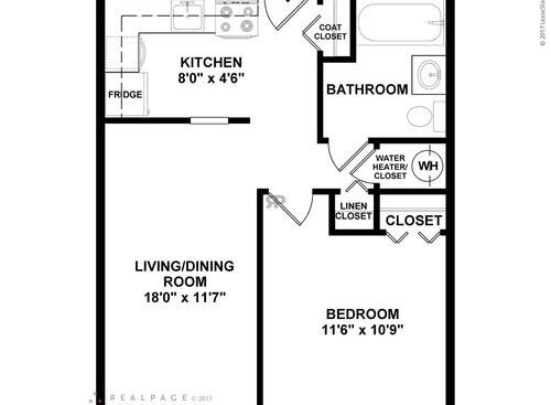 One Bedroom: Beds - 1: Baths - 1: SqFt Range - 500 to 500