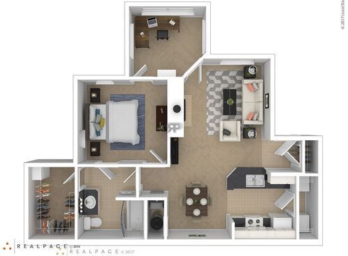 One bedroom + Sunroom: Beds - 1: Baths - 1: SqFt Range - 906 to 906