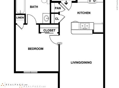 1 Bedroom - 1 Bathroom: Beds - 1: Baths - 1: SqFt Range - 590 to 590