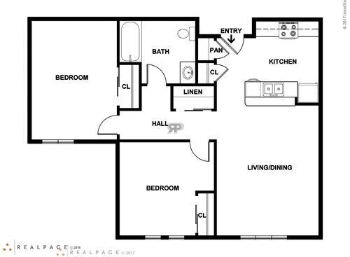 2 Bedroom - 1 Bathroom: Beds - 2: Baths - 1: SqFt Range - 910 to 910