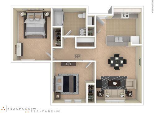 2 Bedroom - 1 Bathroom: Beds - 2: Baths - 1: SqFt Range - 910 to 910