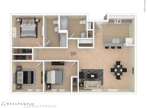 3 Bedroom - 1 Bathroom: Beds - 3: Baths - 2: SqFt Range - 1220 to 1220