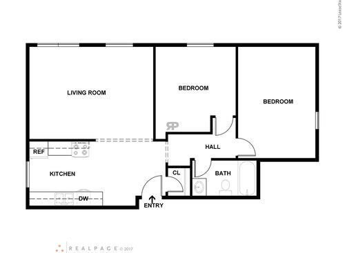 Two Bedroom One Bath: Beds - 2: Baths - 1: SqFt Range - 900 to 900