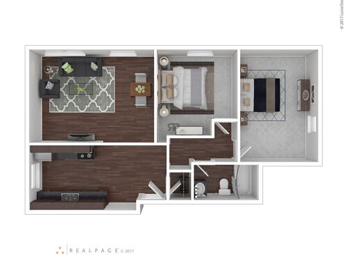 Two Bedroom One Bath: Beds - 2: Baths - 1: SqFt Range - 900 to 900