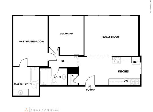 Two Bedroom Two Bath: Beds - 2: Baths - 2: SqFt Range - 950 to 950