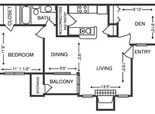 1 Bedroom: Beds - 1: Baths - 1: SqFt Range - 779 to 779