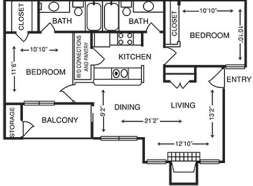 2 Bedroom: Beds - 2: Baths - 2: SqFt Range - 875 to 875