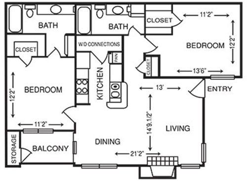 2 Bedroom: Beds - 2: Baths - 2: SqFt Range - 966 to 966