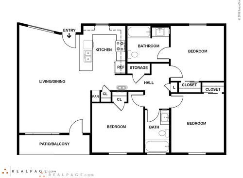 3BR Type 2: Beds - 3: Baths - 1: SqFt Range - 1100 to 1100