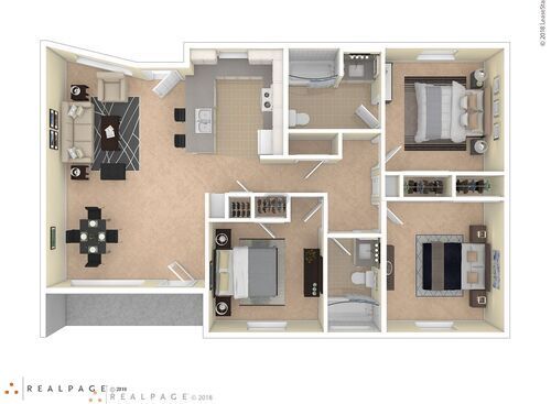 3BR Type 2: Beds - 3: Baths - 1: SqFt Range - 1100 to 1100
