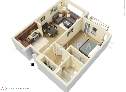 The Executive: Beds - 1: Baths - 1: SqFt Range - 590 to 600
