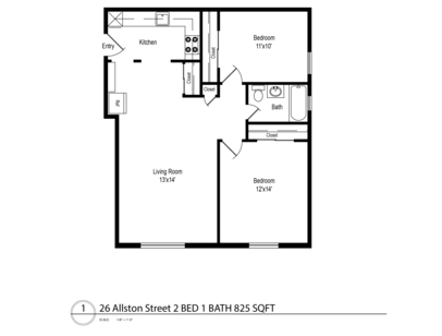 Two Bedroom: Beds - 2: Baths - 1: SqFt Range - 825 to 825