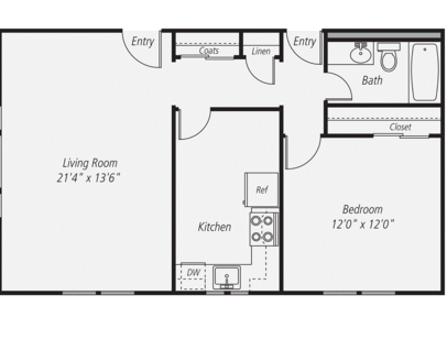 1 Bedroom / 1 Bath: Beds - 1: Baths - 1: SqFt Range - 750 to 750