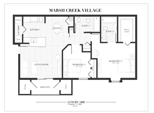 Two Bedroom Luxury: Beds - 2: Baths - 2: SqFt Range - 1050 to 1050