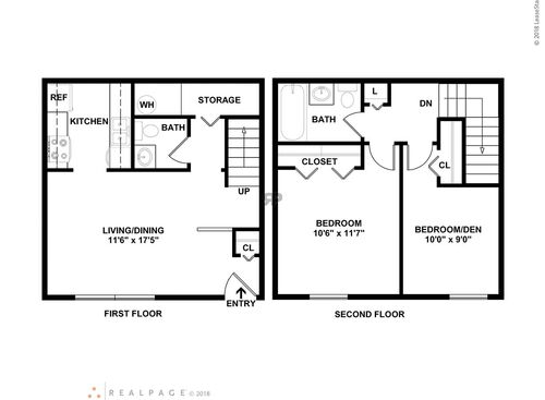 2 Bedroom - 1.5 Bathroom: Beds - 2: Baths - 1.5: SqFt Range - 600 to 600