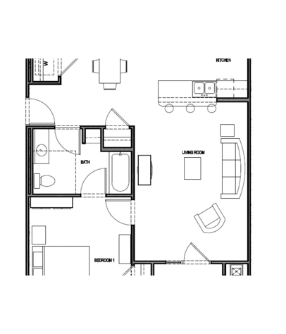 1 BEDROOM: Beds - 1: Baths - 1: SqFt Range - 850 to 850