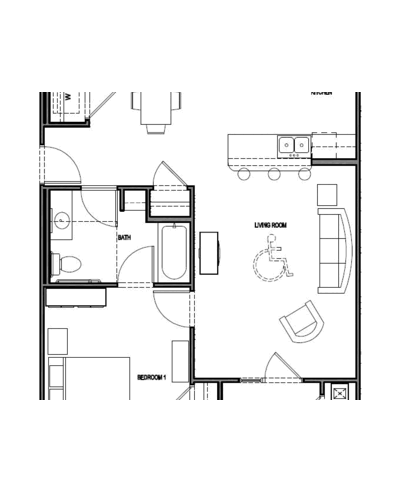 1 BEDROOM UNIT TYPE A: Beds - 1: Baths - 1: SqFt Range - 850 to 850