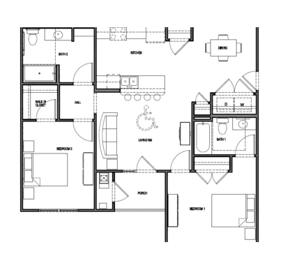 2 BEDROOM UNITY TYPE A - ROLL IN SHOWER: Beds - 2: Baths - 2: SqFt Range - 1085 to 1085