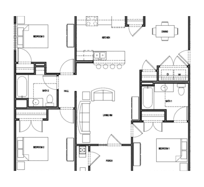 3 BEDROOM: Beds - 3: Baths - 2: SqFt Range - 1257 to 1257