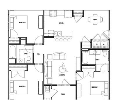 3 BEDROOM UNITY TYPE A: Beds - 3: Baths - 2: SqFt Range - 1257 to 1257