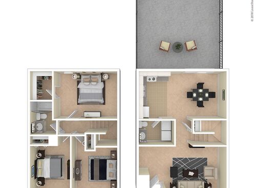 Three Bedroom: Beds - 3: Baths - 1: SqFt Range - 1203 to 1203