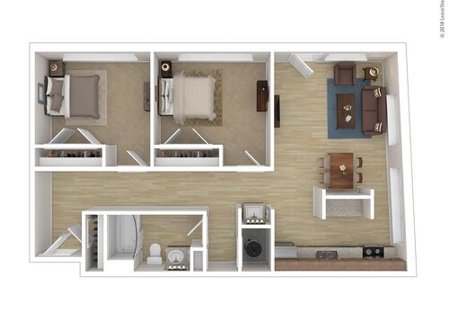 Two Bedroom: Beds - 2: Baths - 1: SqFt Range - 895 to 895