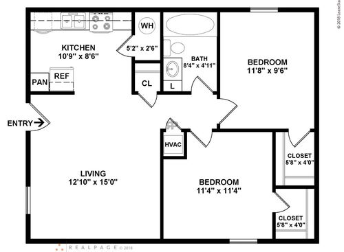 2 Bedroom: Beds - 2: Baths - 1: SqFt Range - 500 to 500
