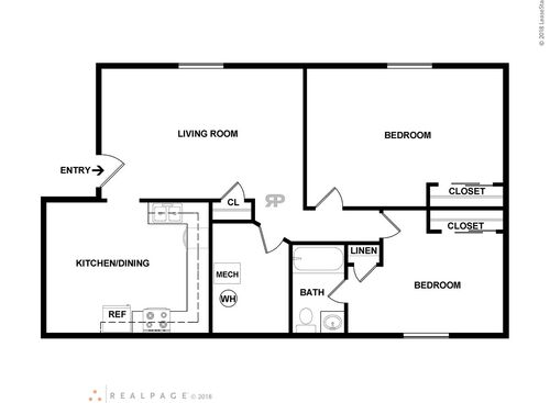 Two Bedroom: Beds - 2: Baths - 1: SqFt Range - 796 to 796