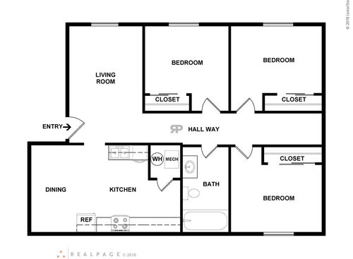 Three Bedroom: Beds - 3: Baths - 1: SqFt Range - 950 to 950