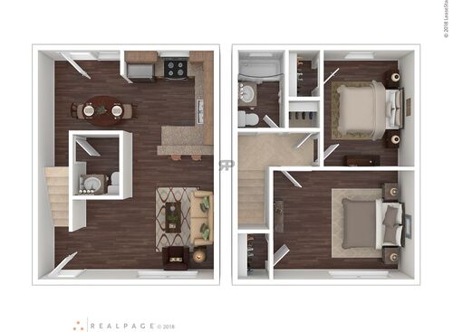 Two Bedroom Townhome: Beds - 2: Baths - 1.5: SqFt Range - 1190 to 1190