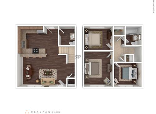 Three Bedroom Townhome: Beds - 3: Baths - 1.5: SqFt Range - 1335 to 1335