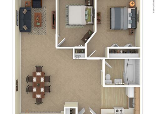 2 Bedroom: Beds - 2: Baths - 1: SqFt Range - 908 to 908