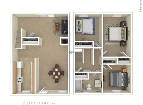 3 Bedroom: Beds - 3: Baths - 1: SqFt Range - 1152 to 1224