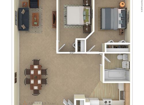 2 Bedroom: Beds - 2: Baths - 1: SqFt Range - 905 to 905