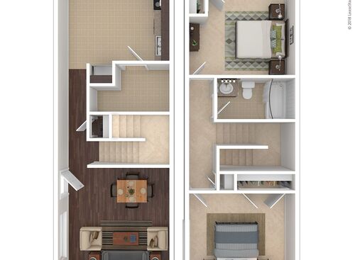 2 Bedroom Townhouse: Beds - 2: Baths - 1: SqFt Range - 936 to 936