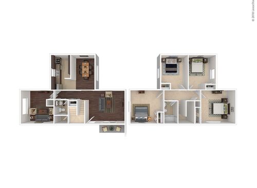 4 Bedroom Townhouse: Beds - 4: Baths - 1.5: SqFt Range - 1488 to 1488