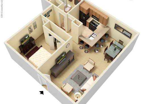 The Ashland: Beds - 1: Baths - 1: SqFt Range - 660 to 660