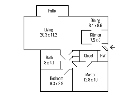 The Bonelli: Beds - 2: Baths - 1: SqFt Range - 820 to 820