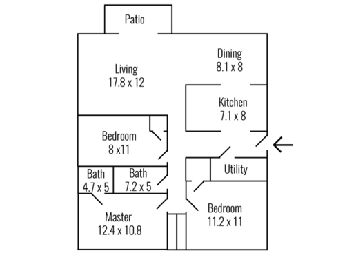 The Cambridge: Beds - 3: Baths - 1.5: SqFt Range - 960 to 960