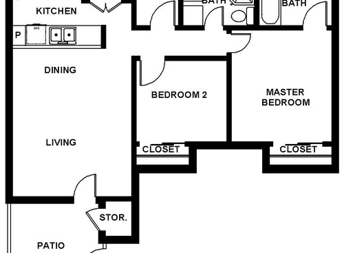 Plan D 2 Bed/1.75 Bath: Beds - 2: Baths - 1.5: SqFt Range - 778 to 778