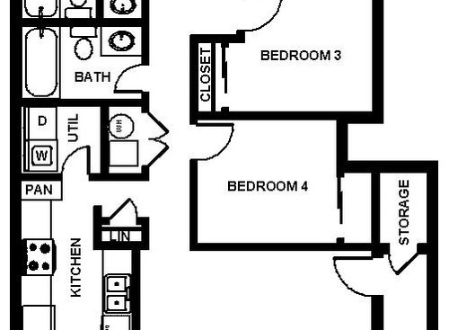 Plan F 4 Bed/2 Bath: Beds - 4: Baths - 2: SqFt Range - 1121 to 1121