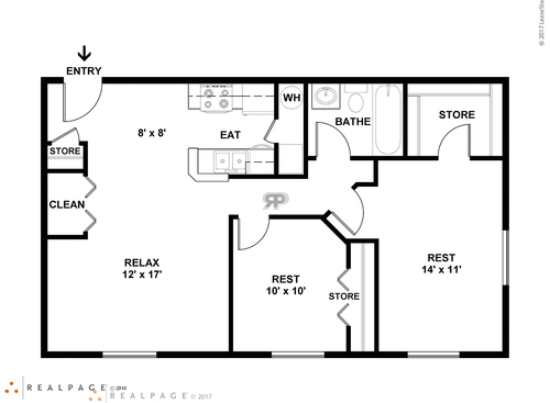Two Bedroom One Bath: Beds - 2: Baths - 1: SqFt Range - 966 to 966