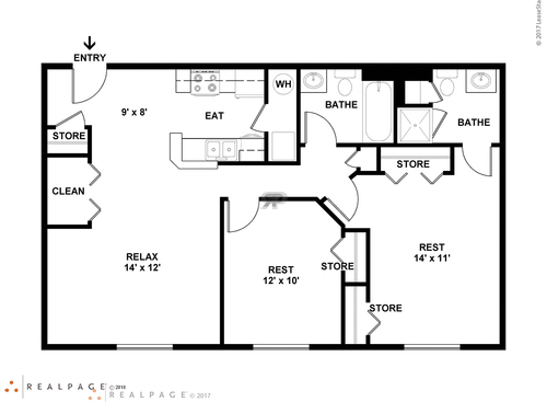 Two Bedroom Two Bath: Beds - 2: Baths - 2: SqFt Range - 957 to 957