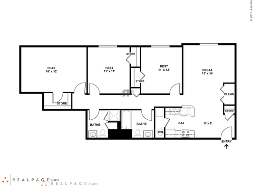 Three Bedroom Two Bath: Beds - 3: Baths - 2: SqFt Range - 1200 to 1200