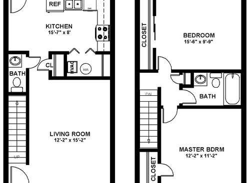 2  Bedroom TH: Beds - 2: Baths - 1.5: SqFt Range - 850 to 850