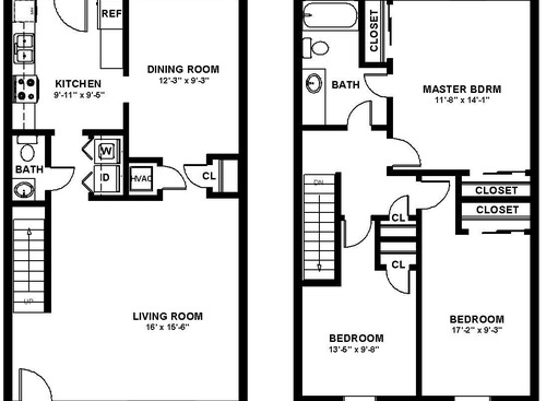 3  Bedroom TH: Beds - 3: Baths - 1.5: SqFt Range - 1100 to 1100