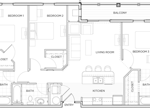 Trio w/Balc: Beds - 3: Baths - 3: SqFt Range - 1174 to 1174