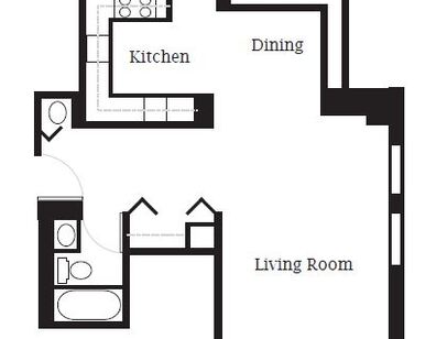 Two Bedroom One Bath: Beds - 2: Baths - 1: SqFt Range - 950 to 950