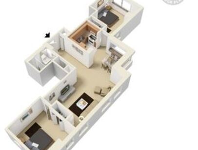 Two Bedroom One Bath: Beds - 2: Baths - 1: SqFt Range - 950 to 950